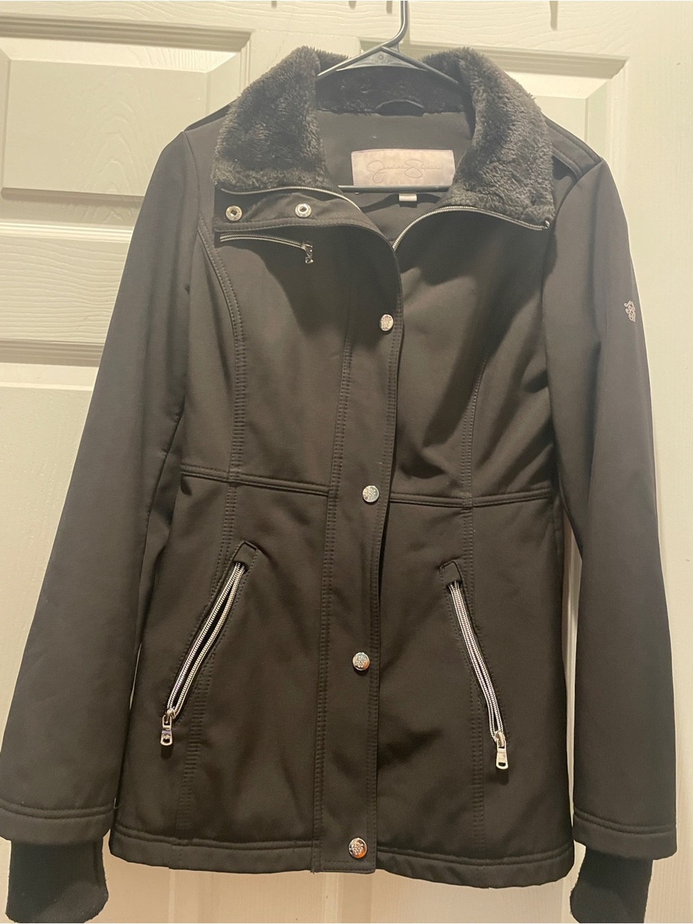 Jessica Simpson Black Utility Jacket with Zipper Details